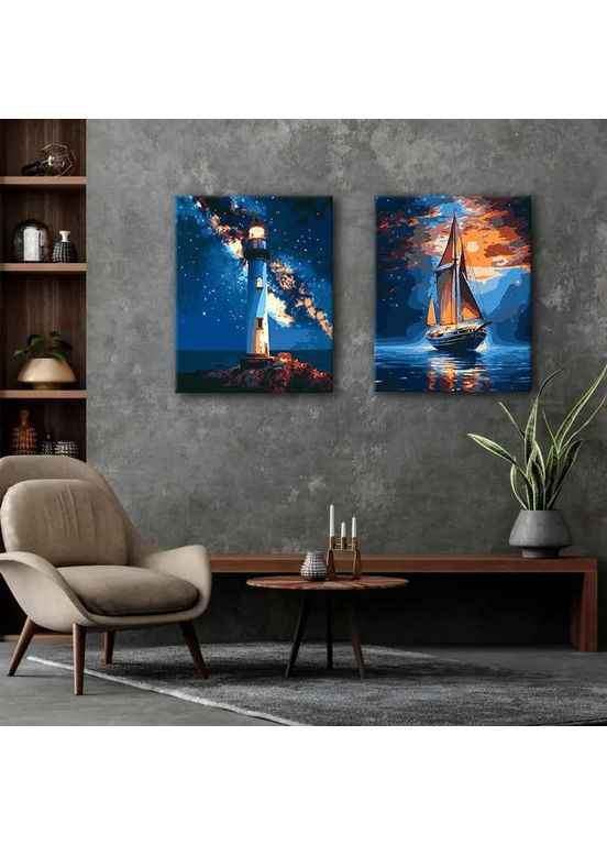 Комплект картин за номерами номерам Морські вогні зі світлод. підсвіткою 2 шт 40х50 см ITR-113 Riviera Blanca (368765987)