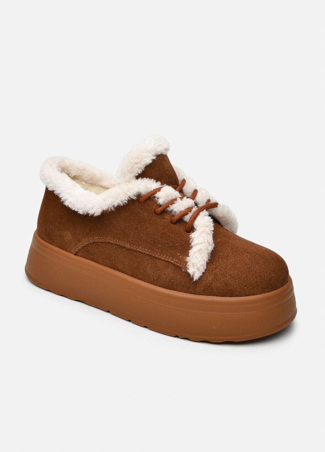 Рыжие женские зимние рудые замшевые кеды с меховой опушкой на высокой подошве (отшив 3 дня) Paradize