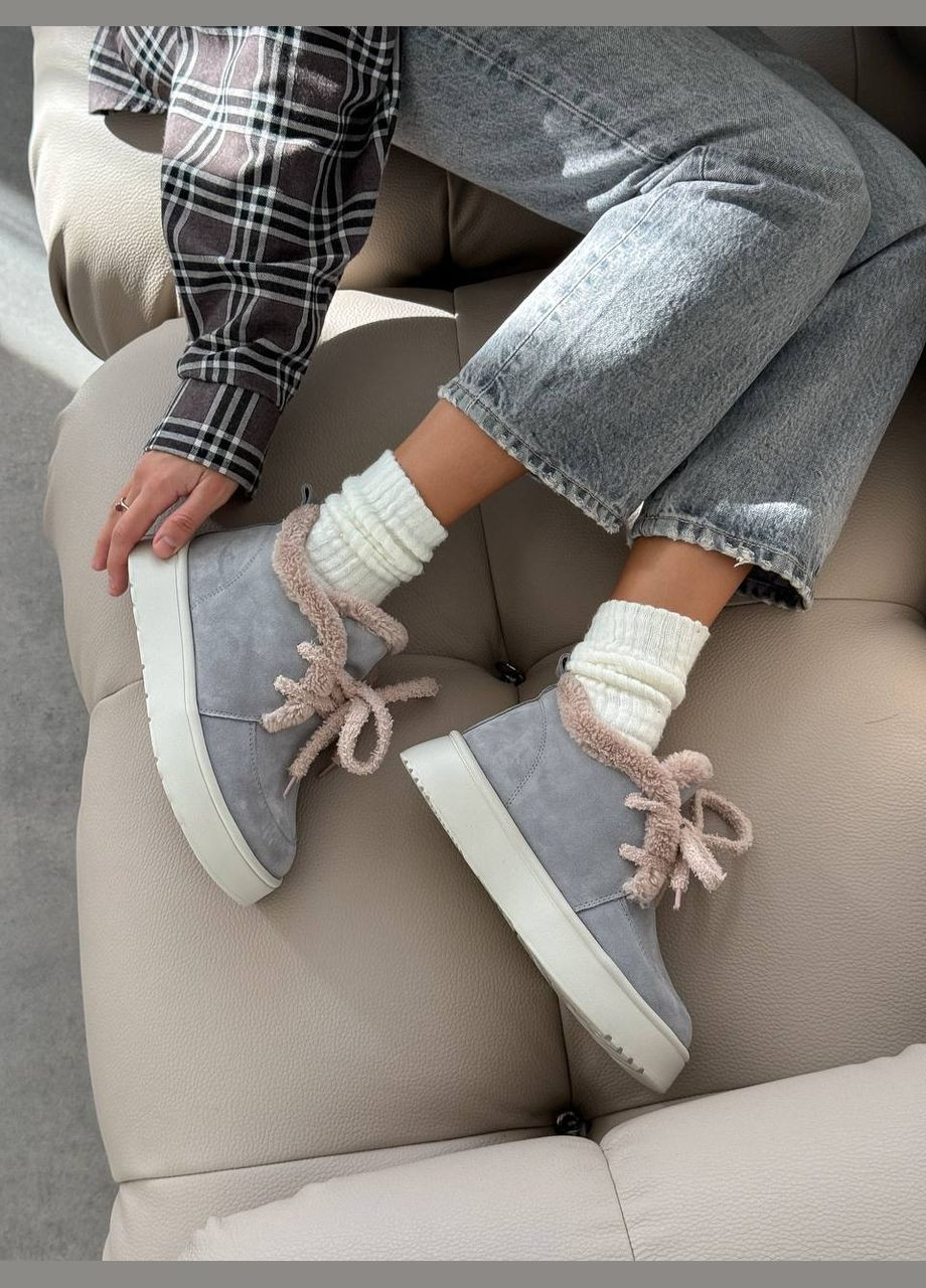 Зимние стильные женские ботинки No Brand со шнуровкой из натуральной замши