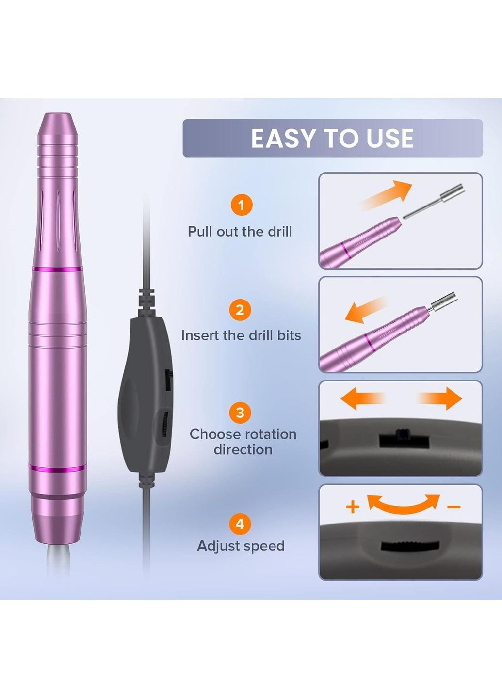 Электрический маникюрный набор для ногтей USB с сменными насадками. No Brand (354829076)