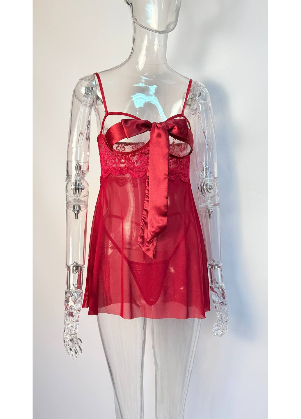 Женский эротический пеньюар с бантом на груди прозрачный Черный No Brand Сюрприз (315035698)