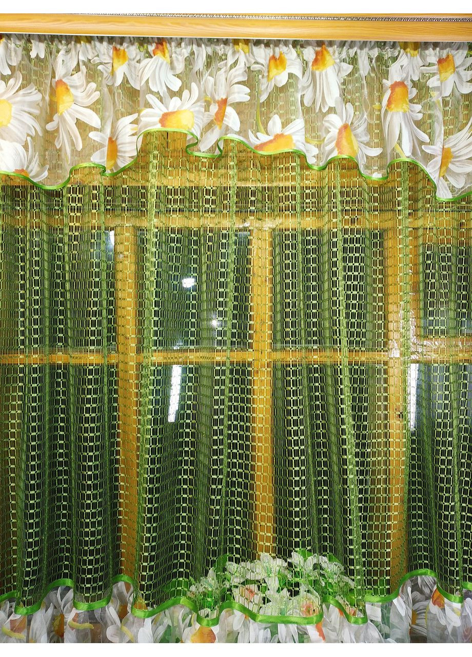 Фіранка готова коротка Ніжність зелень ромашка No Brand (372133863)