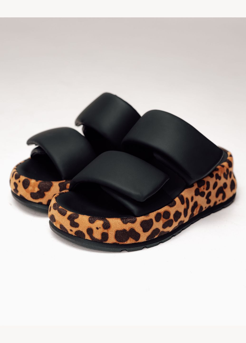 Черные шлепанцы на платформе черный леопард замша кожа Prima d'Arte