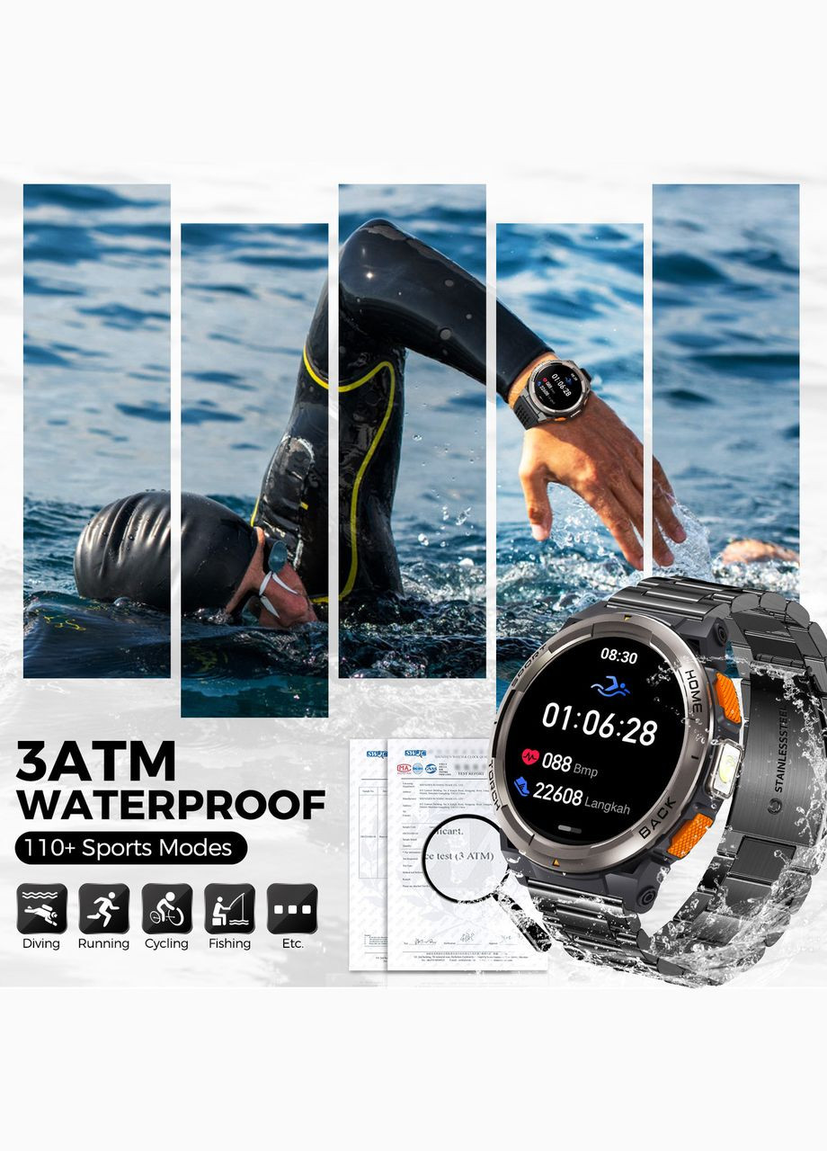 Мужские военные смарт-часы EIGIIS KE5 со светодиодным фонариком компасом и барометром для Android iOS Smart Watch (333827476)