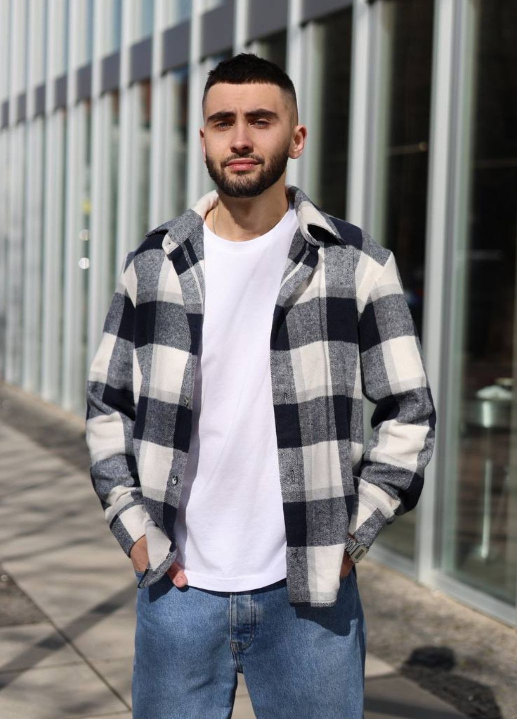 Темно-синяя повседневный, кэжуал рубашка в клетку MonsterBrand