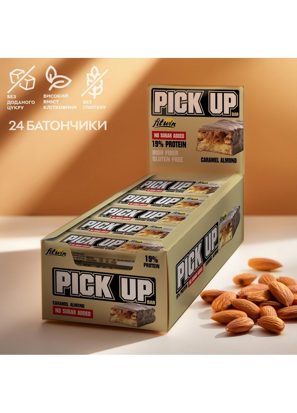 Батончик Pick Up, 24*45 грам - карамель та мигдаль FitWin (315872565)