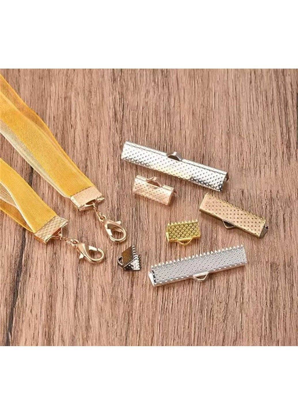 Набор Металлических зажимов для лент и шнурков, 20 мм*8 мм, золото, арт 018169, упаковка 8 шт No Brand (331150472)