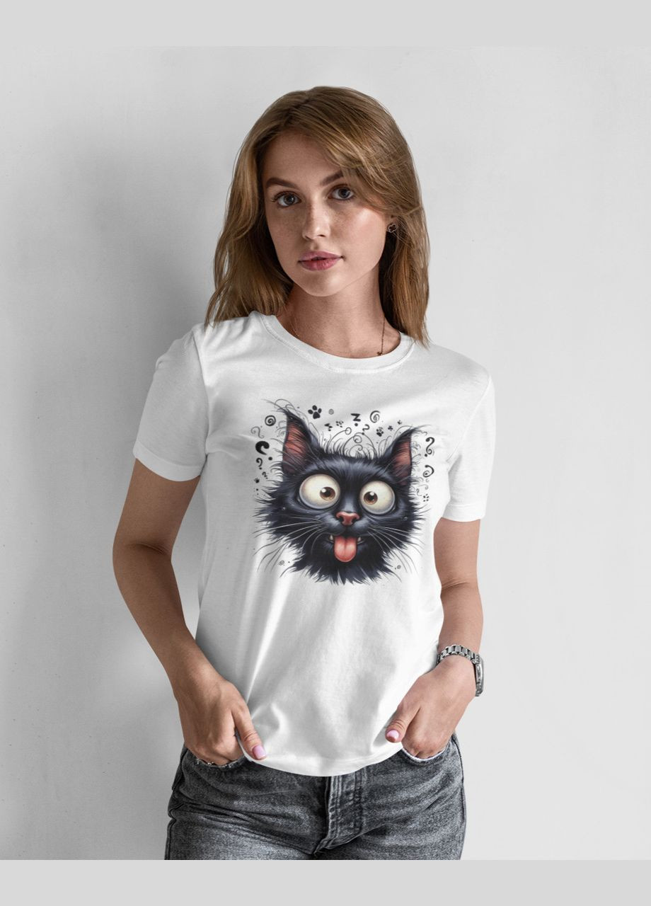 Женская футболка с котом белая Mishe 2000409 - (298285453)