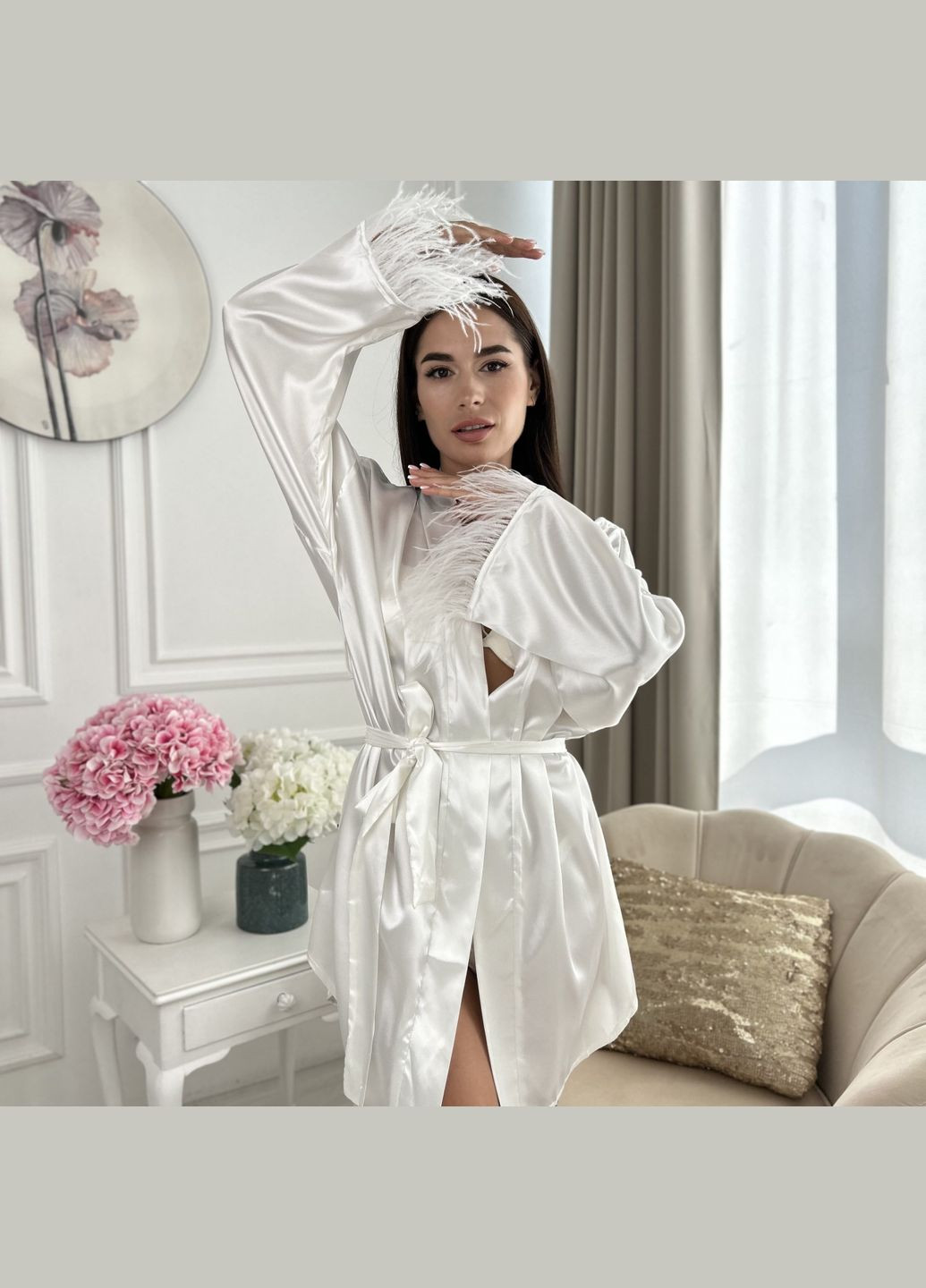 Свадебный Халат mini короткий с перьями страуса. No Brand (322414790)