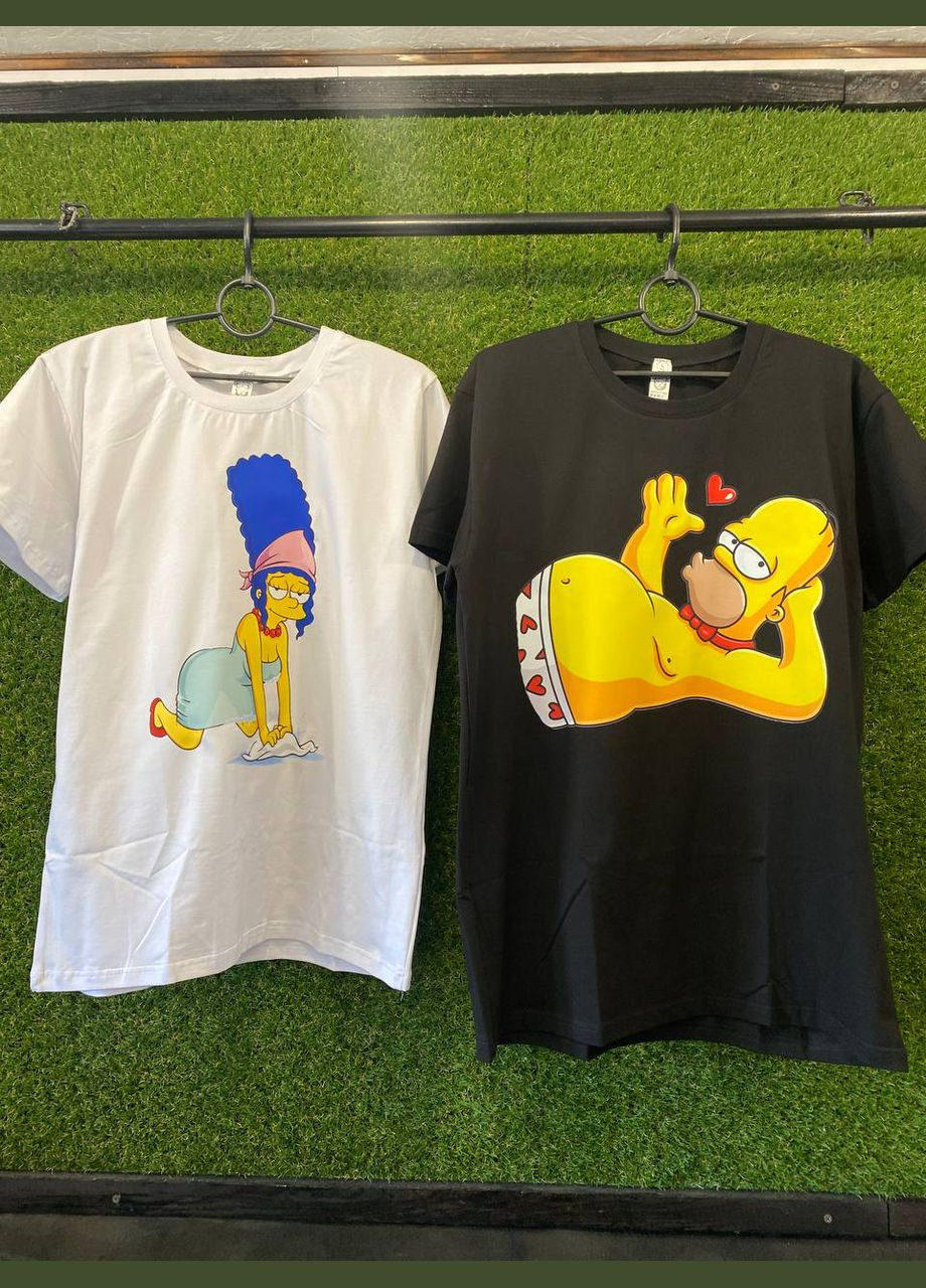 Футболки парні "Сімпсони", білий/в чорному кольорі Hand Made (358896611)