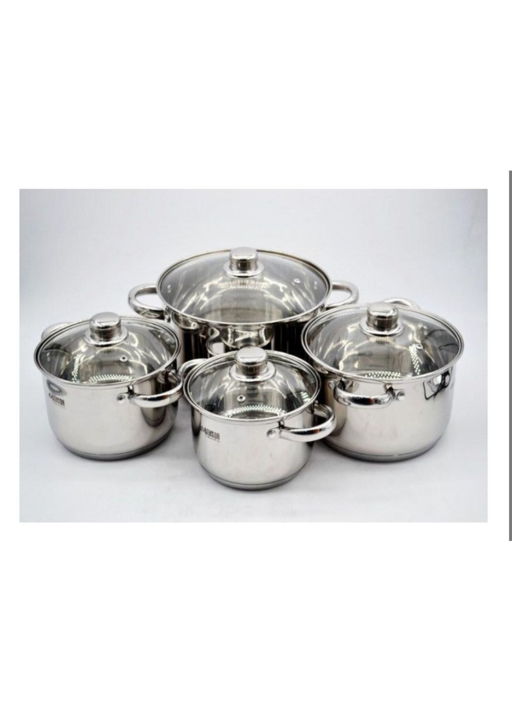 Набор кастрюль BN-206 (8 предметов) Нерж. Сталь – 2.1 л, 2.9 л, 3.9 л, 6.5 л Benson (354805244)