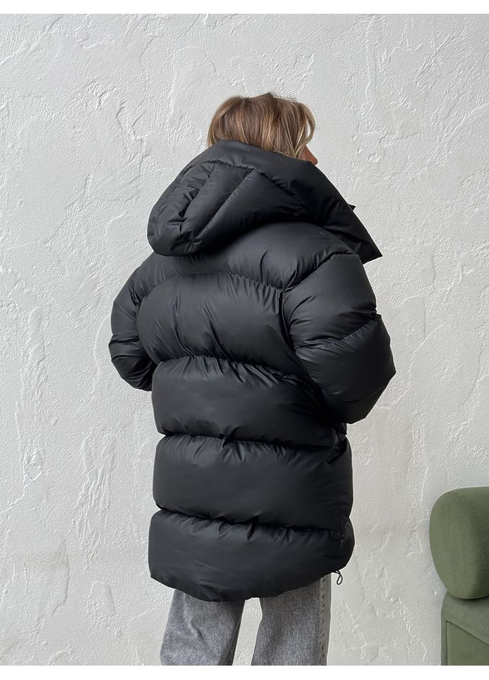 Черная зимняя женская куртка rudy с карманами и съемным капюшоном (mil587) milirud