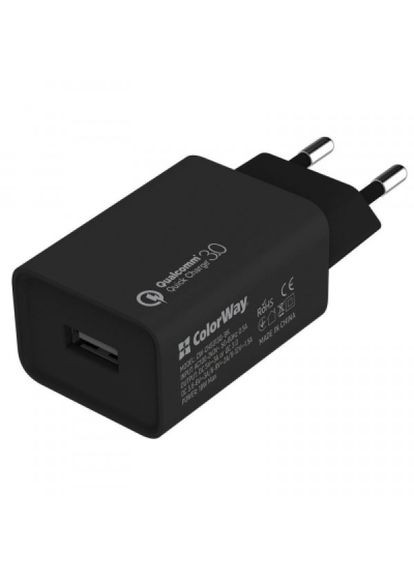 Зарядний пристрій Colorway 1usb quick charge 3.0 (18w) black + cable micro us (268147376)