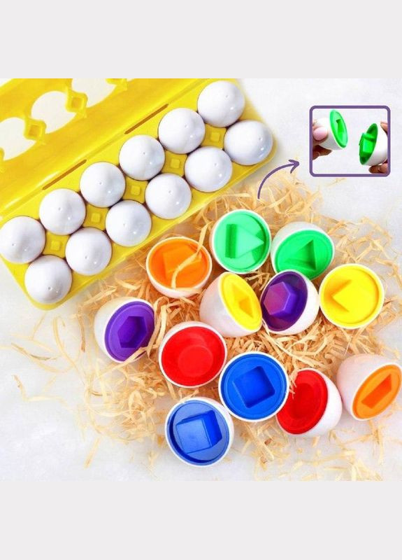 Розвиваюча іграшка-сортер яйця LB895 Сортувальні яйця для моторики монтессорі 12 шт в лотку Геометричні фігури Fun Game (327216540)