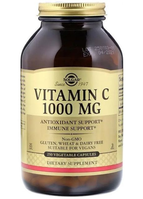 Витамин С Vitamin C 1000 мг 250 капсул Solgar (357339727)