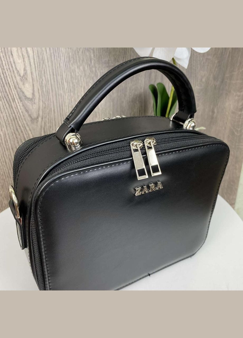 Жіноча каркасна міні сумочка на плече з екошкіри з блискавкою геометричним малюнком чорна (sku_972) No Brand (330576078)