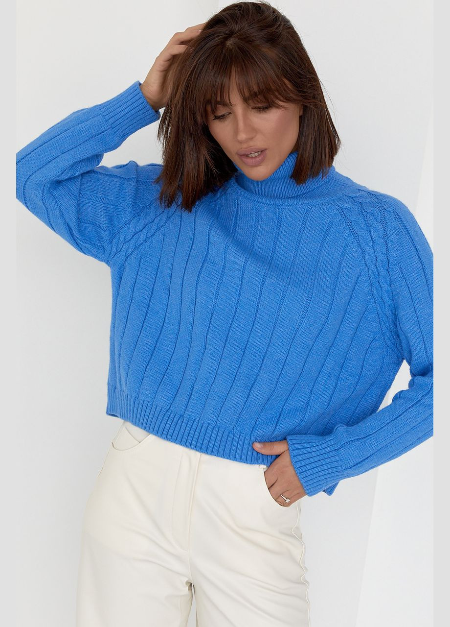 Синий демисезонный женский вязаный свитер с рукавами-регланами 01031 Lurex