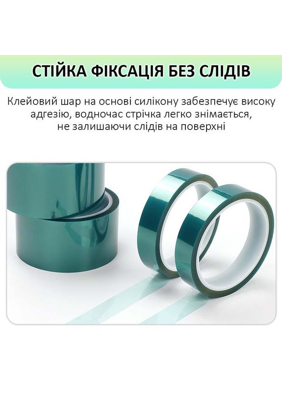 Термостійкий скотч PET зелений / 220°C Max / товщина 0.06 мм / довжина 33 м / ширина 8 мм MaYuan (322707047)