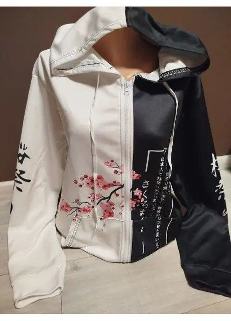 Детская демисезонная куртка кофта на молнии Черное и белое Япония для девочки подростка 13-18 No Brand (367088276)