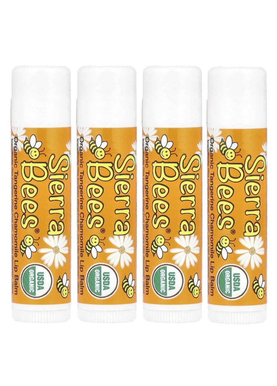 Органические бальзамы для губ, мандарин и ромашка, 4 шт. по 4,25 г Sierra Bees (361858644)