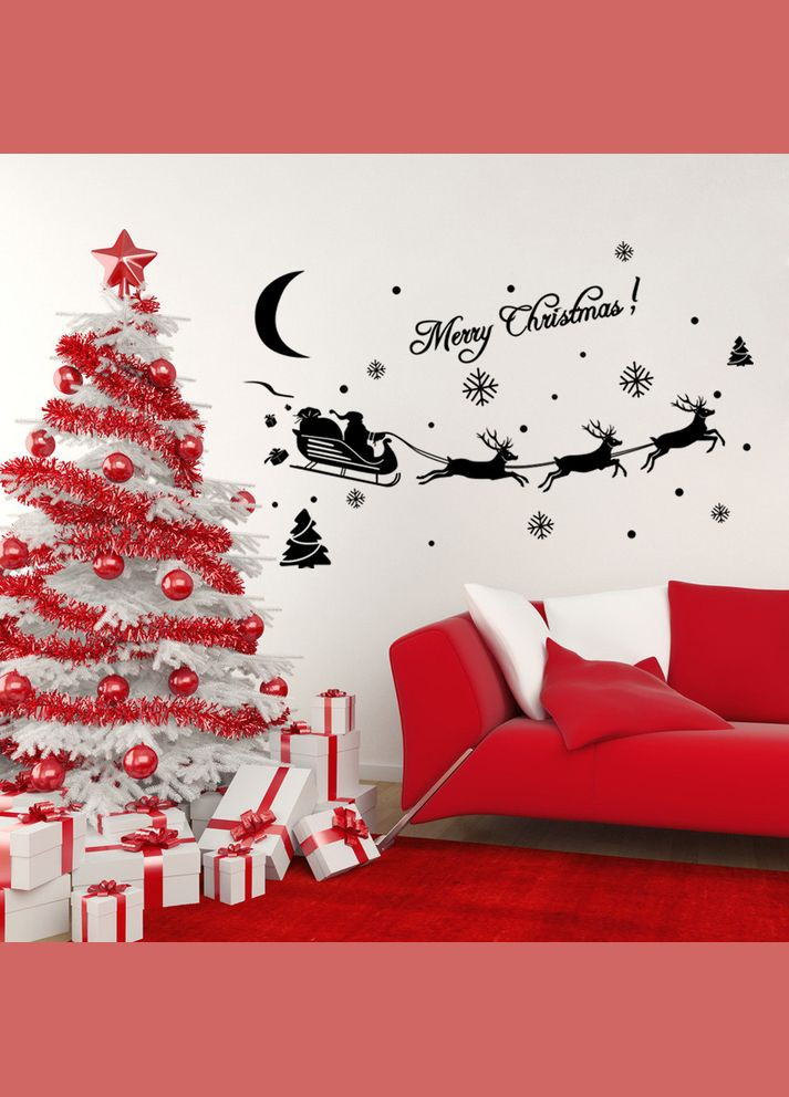 Новорічні наклейки на вікна Олені 48 на 31 см чорний Jannet Наклейка (307959633)