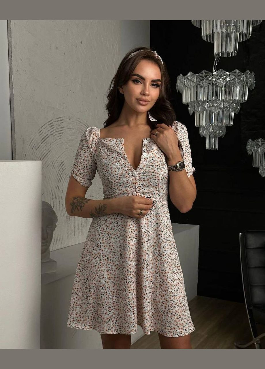 Белое повседневный, праздничный женское платье мини на пуговицах а-силуэт Style Point с цветочным принтом