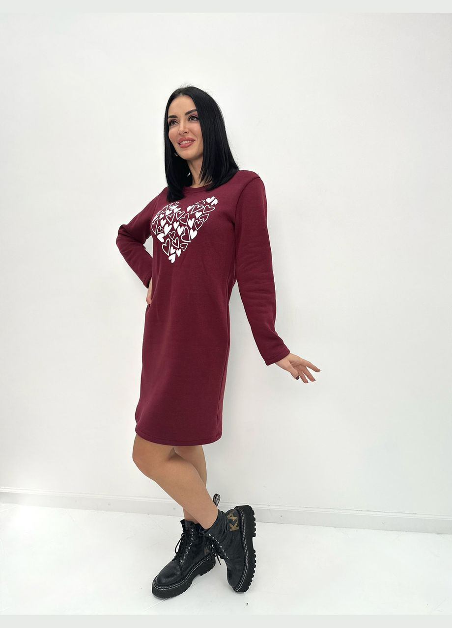 Бордова тепла сукня з принтом Fashion Girl