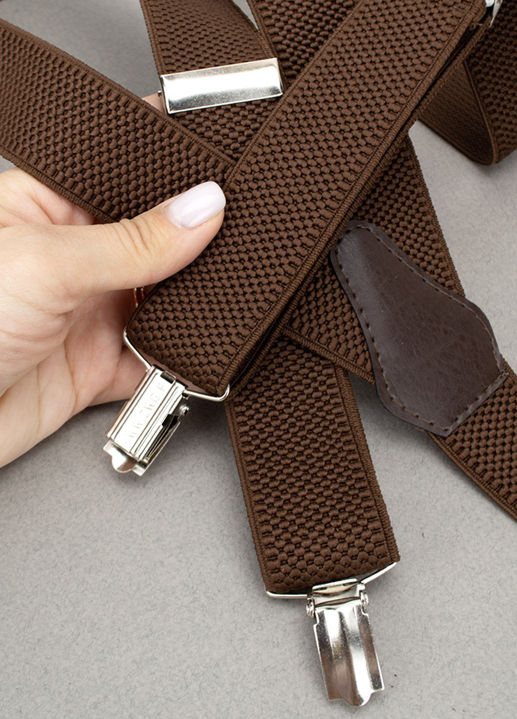 Подтяжки мужские резинка 35Y светло-коричневые регулируемые на зажимах Puos (311282223)