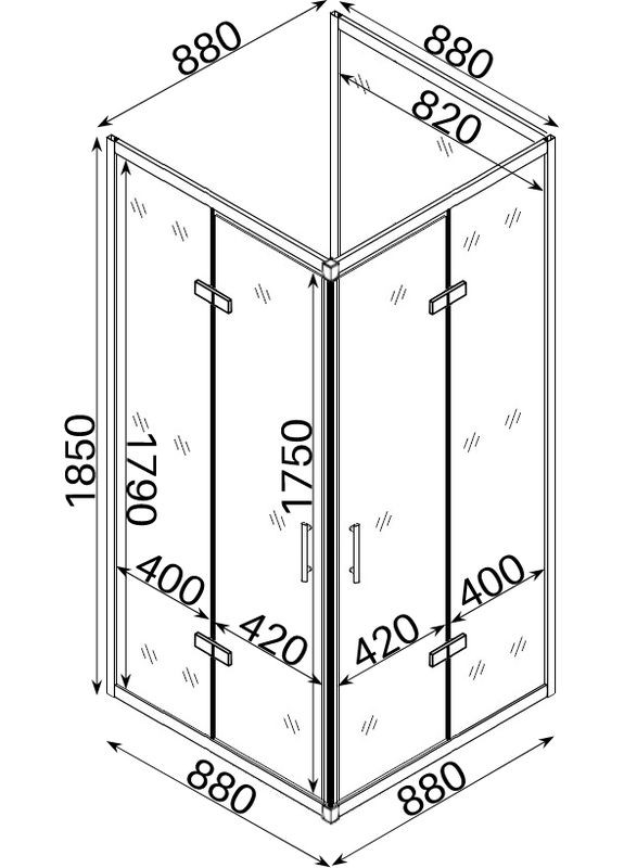 Душова кабіна квадратна без піддона від стіни WDA N90TC (1уп.) Bravo (299997512)