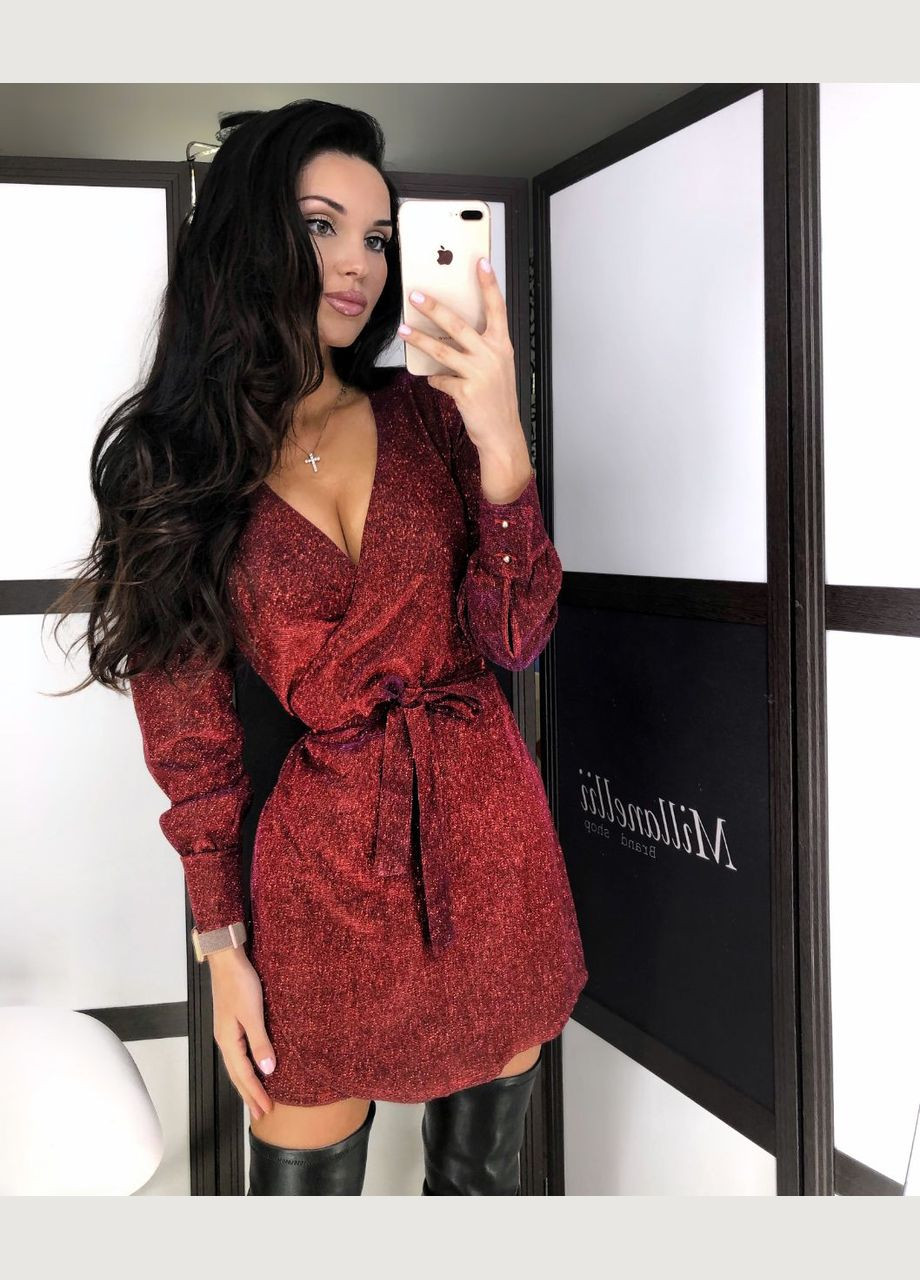 Червона вечірня, святковий шикарна сукня міні на запах червоного кольору на запах No Brand однотонна