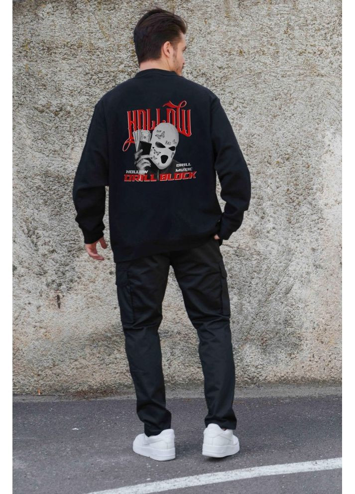 Черный утепленный оверсайз свитшот на флисе с принтом hollow black Without (362357820)