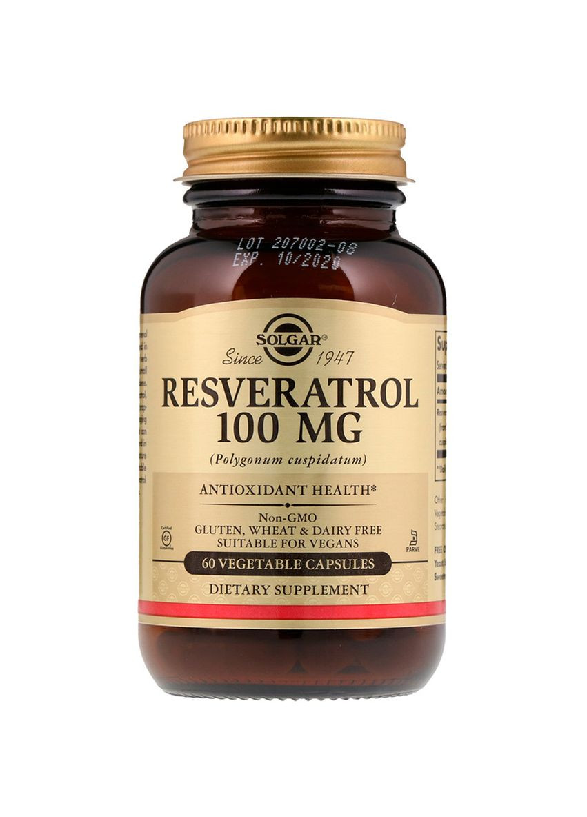 Ресвератрол, Resveratrol,, 100 мг, 60 вегетарианских капсул Solgar (326054212)