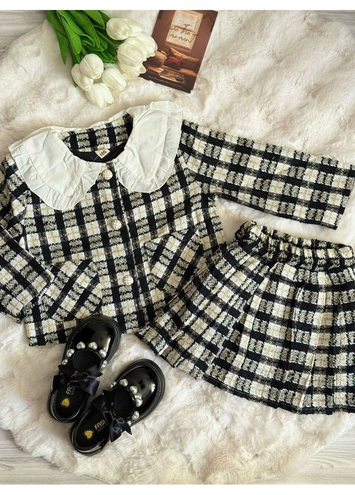 Комбінований демісезонний костюм для дівчинки піджак і спідничка 10912 No Brand