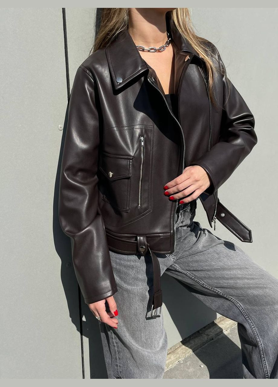 Коричневая демисезонная женская куртка-косуха косуха, байкерская Україна