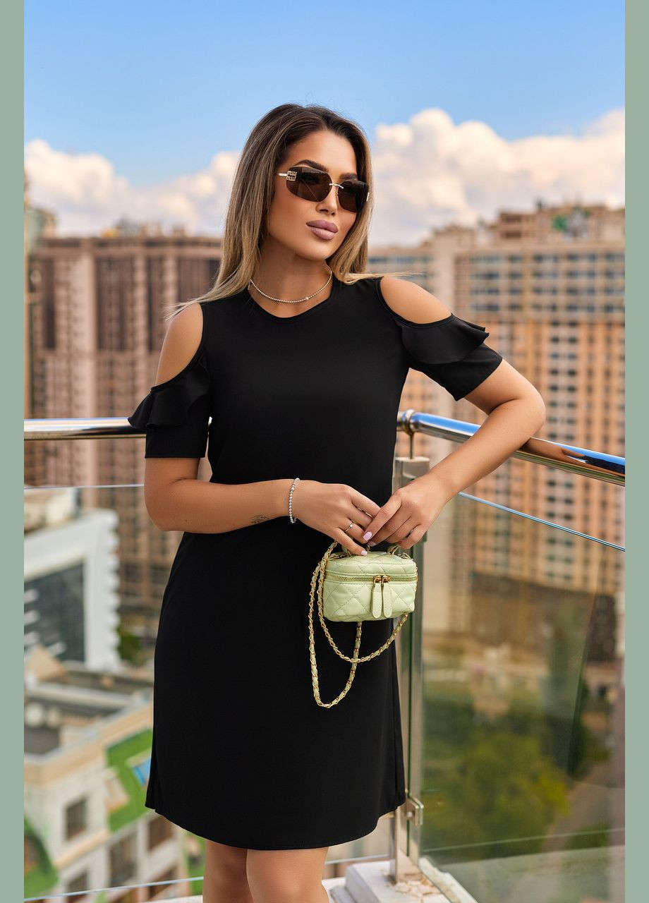 Чорна літня сукня жіноча з вирізами на рукавах Fashion Girl