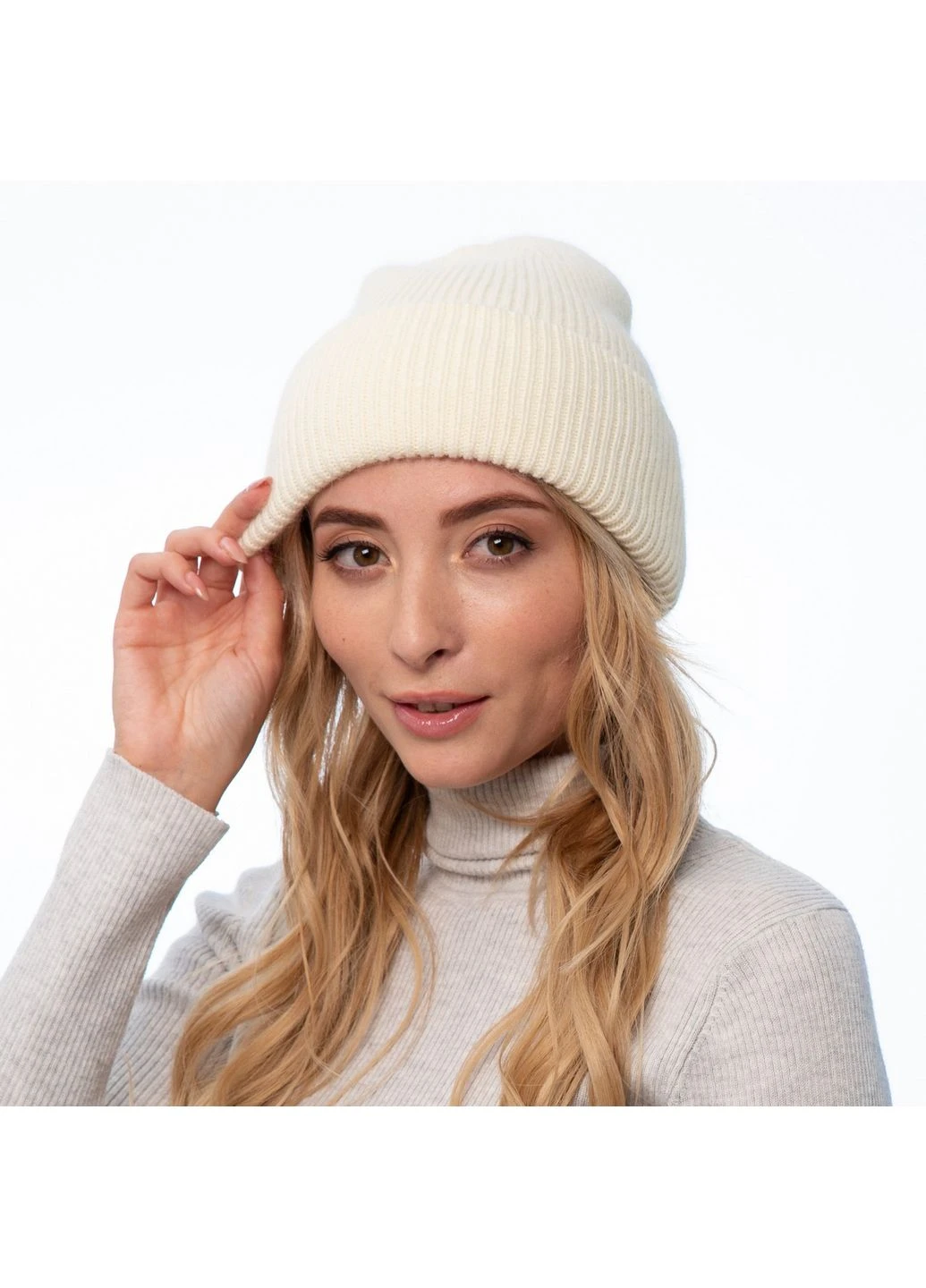 Шапка бини женская шерсть белая GEORGE LuckyLOOK 013-049 (322779754)