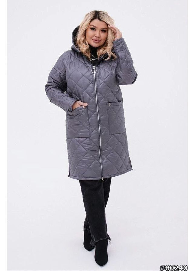 Серая демисезонная куртка стеганная плащевка лаке,синтепон 150,с капюшоном и карманами Україна