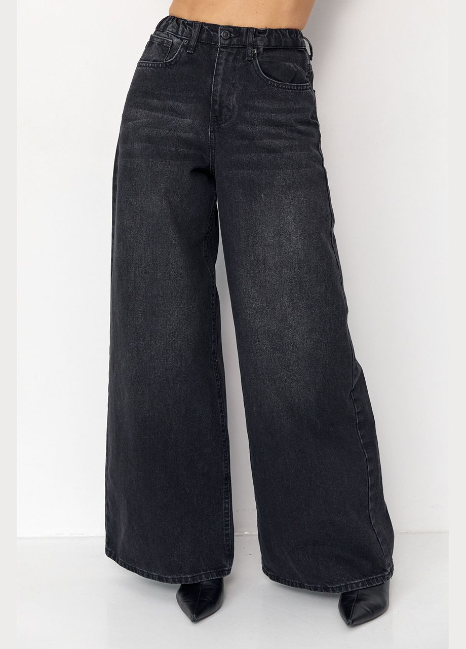 Широкие джинсы с резинкой на поясе - черный Lurex - (314901822)
