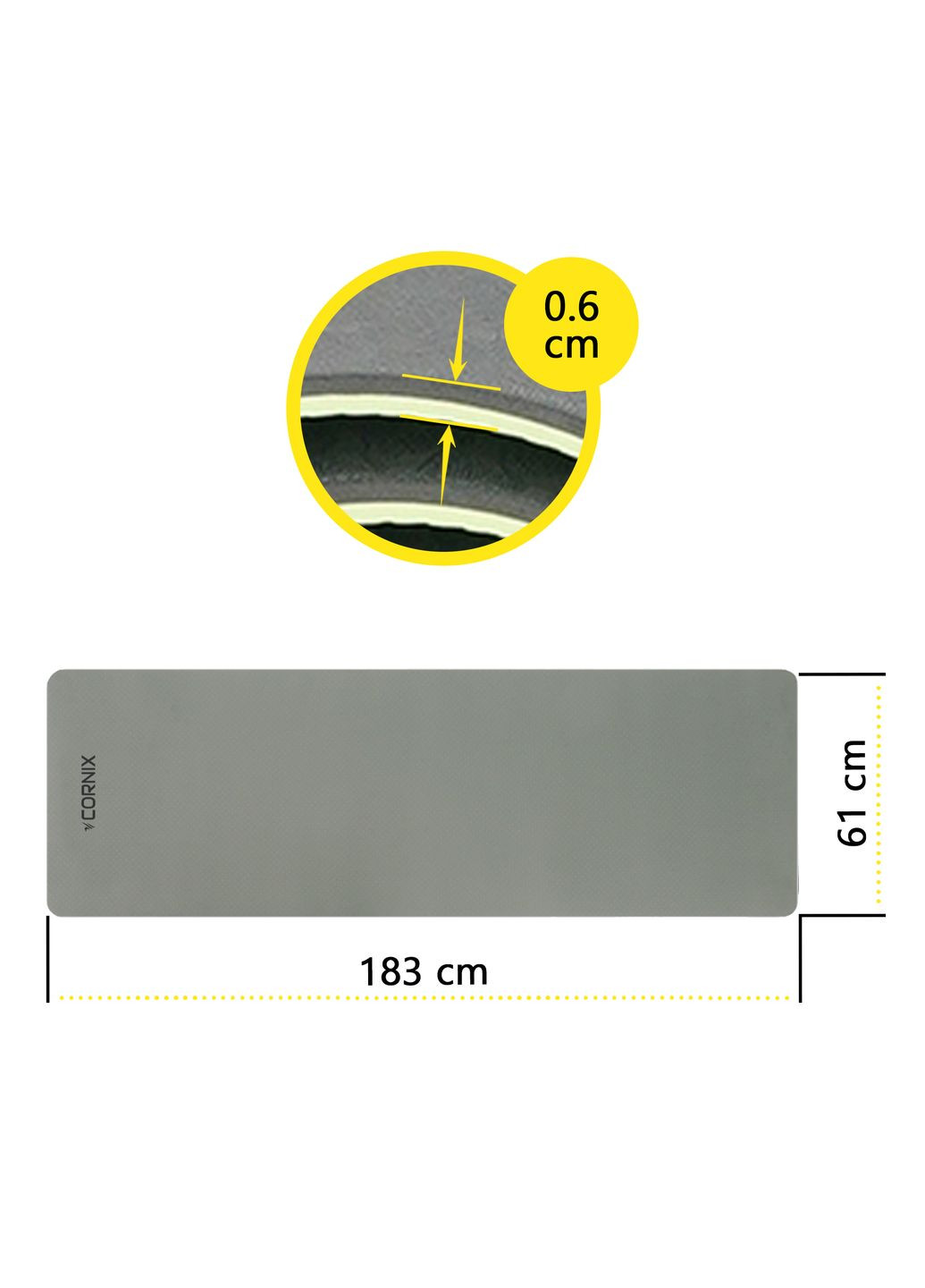 Коврик спортивный TPE 183 x 61 x 0.6 cм для йоги и фитнеса Black/Green Cornix XR-0002 (342758443)