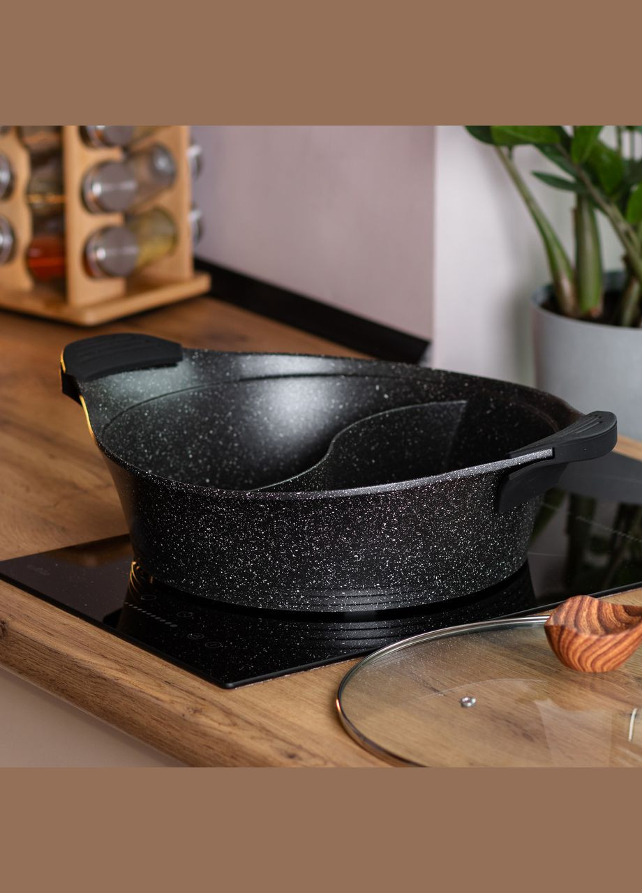 Алюмінієва каструля Ø 30 см 2-ступінчасте мармурове антипригарне покриття Чорний MGC (356460636)