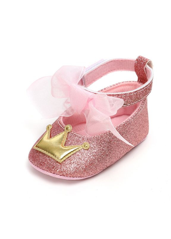 Розовые пинетки с бантом и золотой короной (11см) (15005) Qoopixie