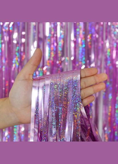 для фотозони довгий з голограмою 4 м на 1 м рожевий Jannet Дощик (316644764)