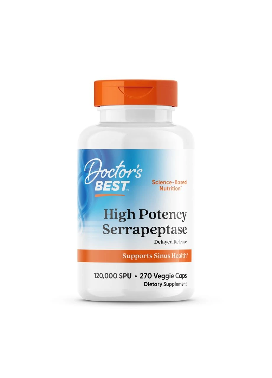 Серрапептаза, Serrapeptase,, 120.000 SPUs, високої ефективності, 270 веганських капсул Doctor's Best (362368285)