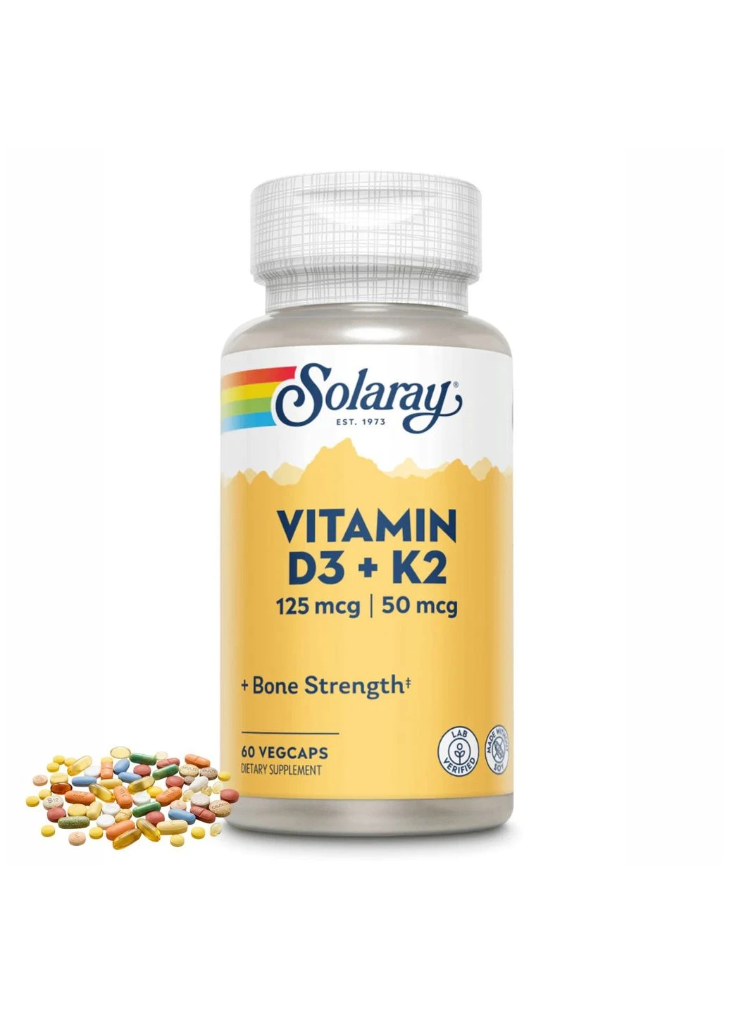 Витамины для здоровья костей и сердца Vitamin D3 K2 5000IU 60 капсул Solaray (367956540)
