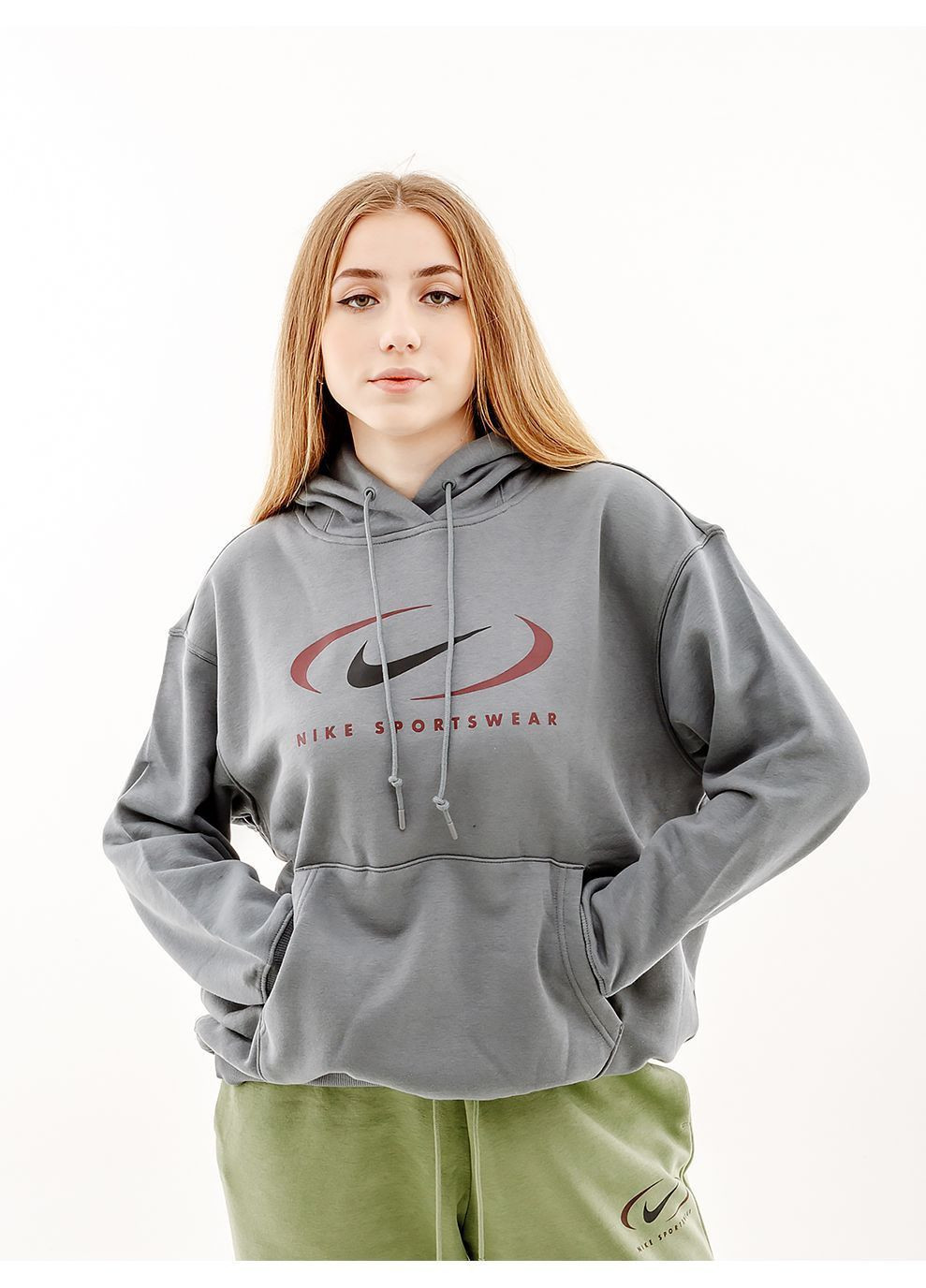 Женское Худи NS FLC OS PO HD SWSH Серый Nike (333956548)