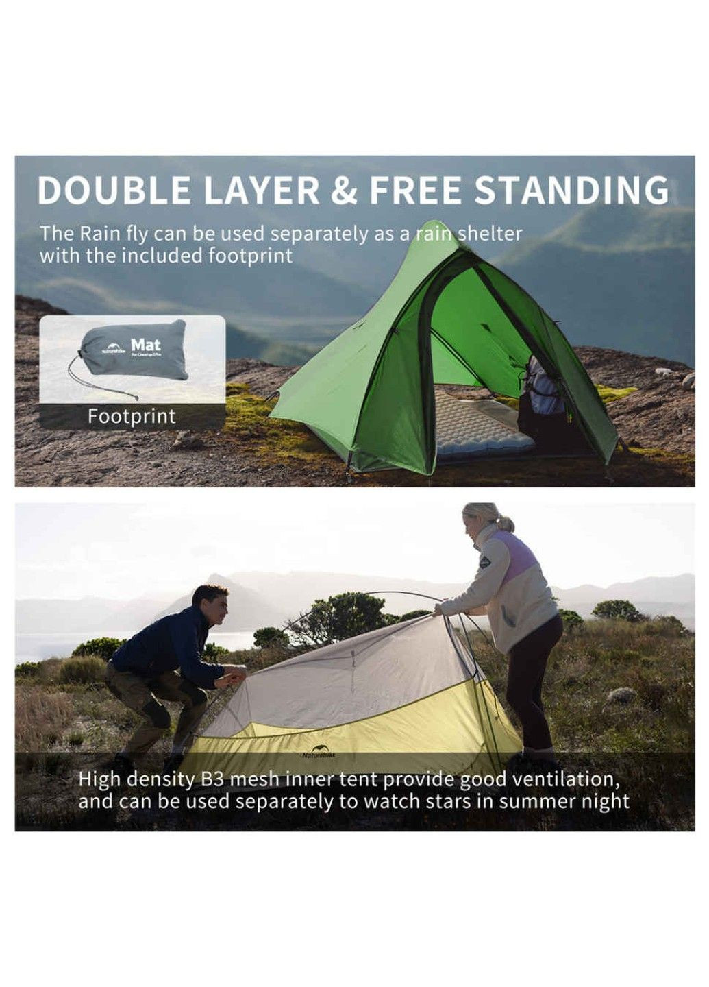 Палатка сверхлегкая двухместная Cloud Up Pro CNK2350WS020 dark-green Naturehike (370666482)
