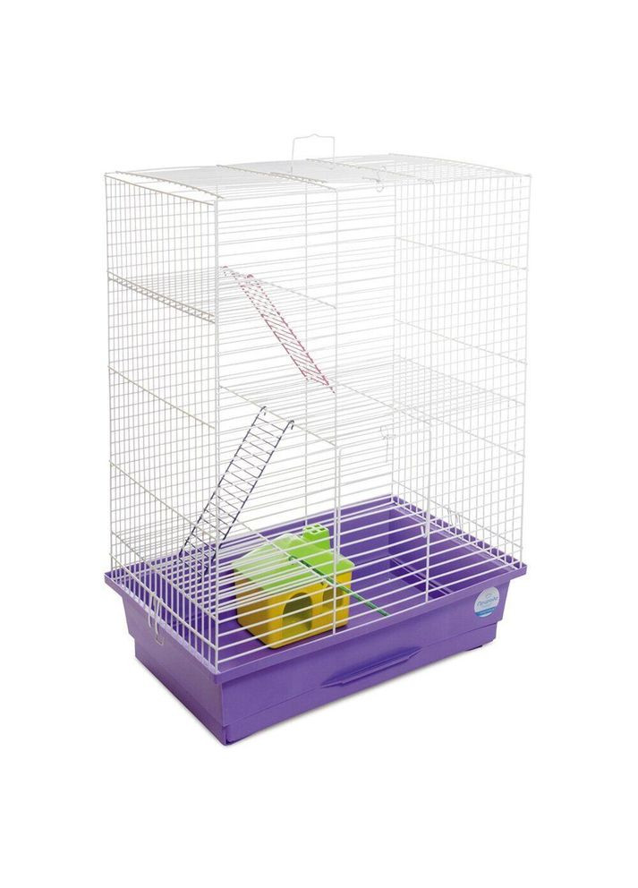 Клітка Нюра для дрібних декоративних гризунів з будиночком біла/фіолетова 44x27x59 см Природа (355795063)
