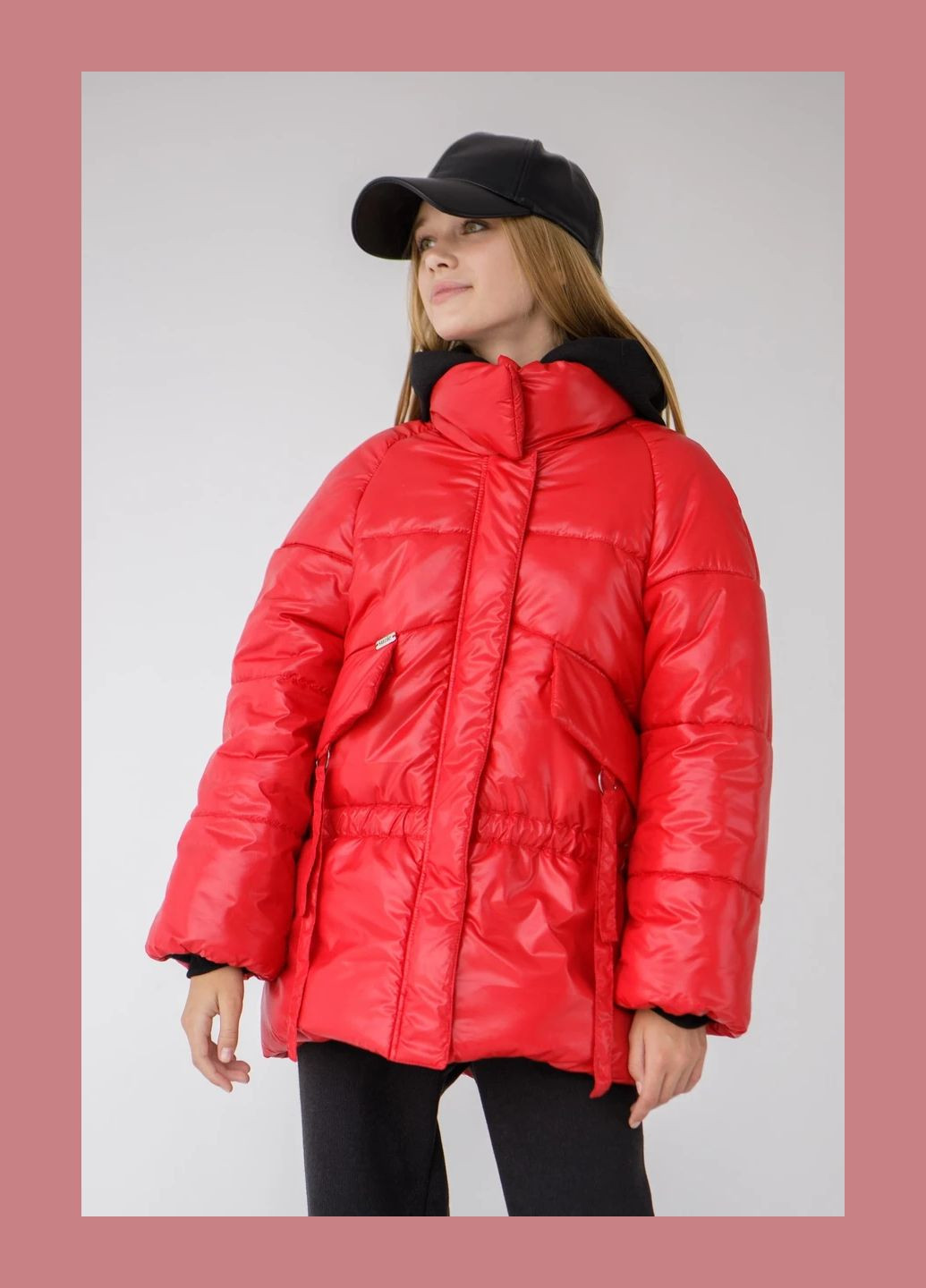 Красная зимняя зимняя дутая куртка оверсайз детская на девочку подростка Suzie