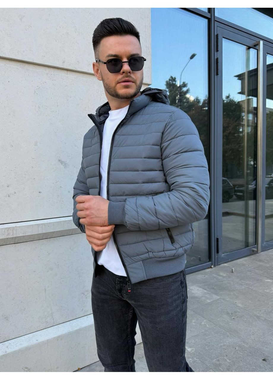 Сіра демісезонна куртка чоловіча весняно-осіння з капюшоном Vakko