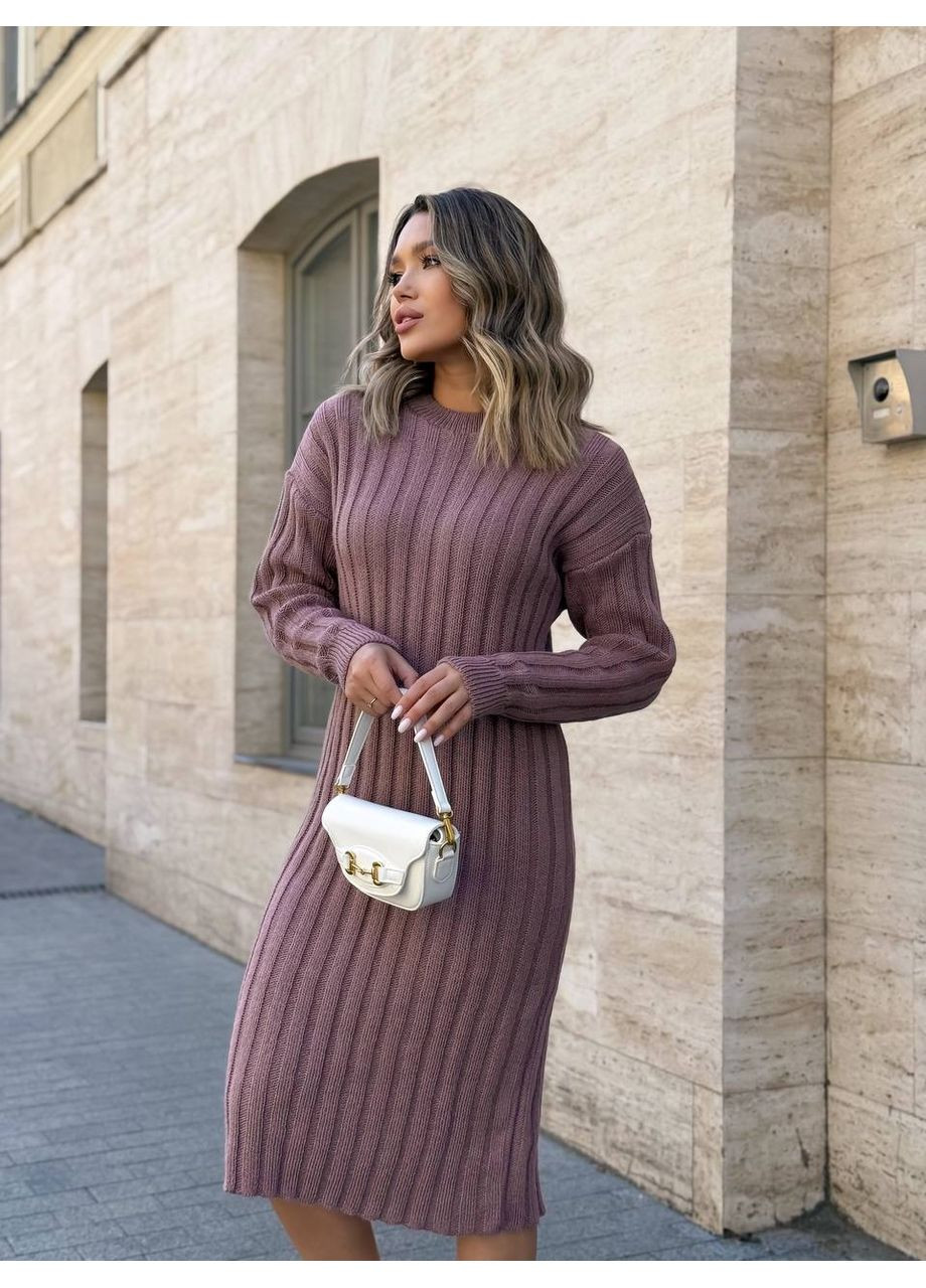 Пудрова жіноча тепла вязана шерстяна сукня інтер вязка резинка до коліна пудра You Best